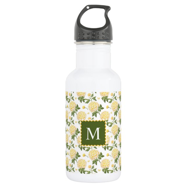 Elegant Yellow Hydragea Floral Monogram 532 Ml Water Bottle (Front)