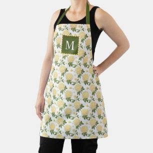 Elegant Yellow Hydragea Floral Monogram Apron