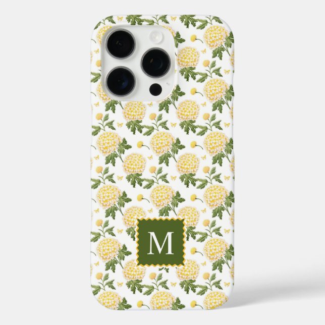 Elegant Yellow Hydragea Floral Monogram Case-Mate iPhone Case (Back)
