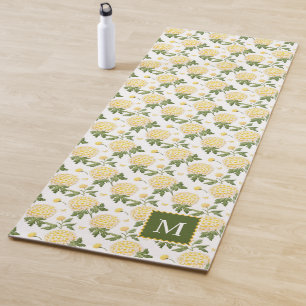 Elegant Yellow Hydragea Floral Monogram Yoga Mat