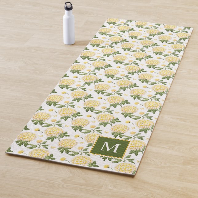 Elegant Yellow Hydragea Floral Monogram Yoga Mat (In Situ)