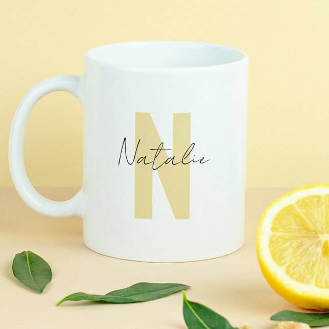 Elegant Yellow Initial Letter Simple Monogram Name Coffee Mug (Creator Uploaded)