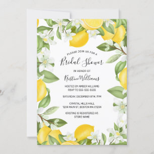 Elegant Yellow Lemons Watercolor Bridal Shower Invitation