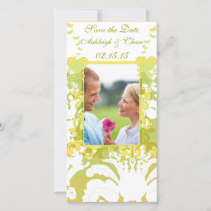 Elegant Yellow & Lime Damask Save the Date