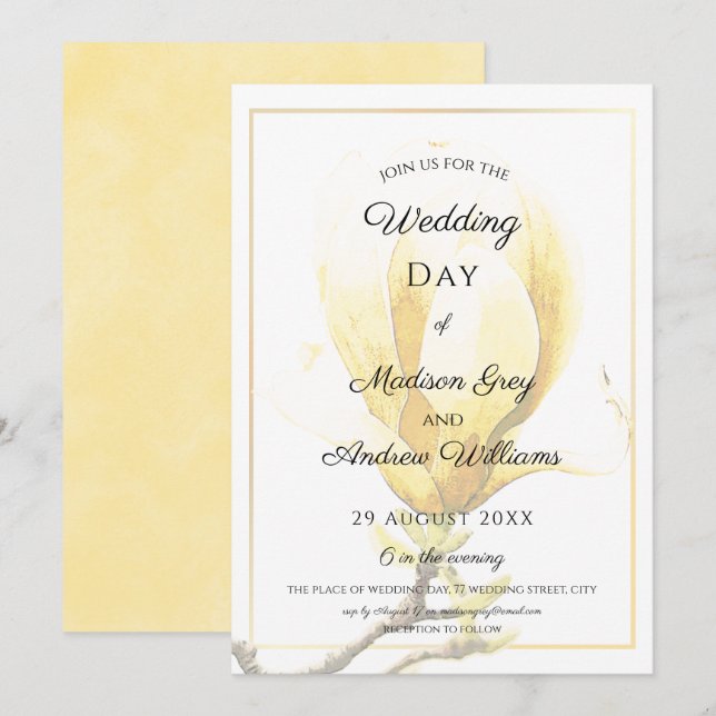 Elegant Yellow Magnolia Wedding Invitation (Front/Back)