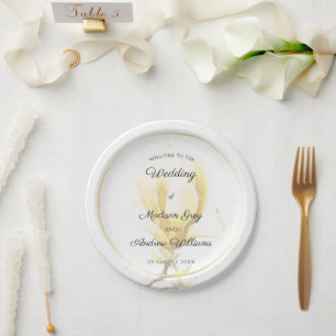 Elegant Yellow Magnolia Wedding Paper Plate