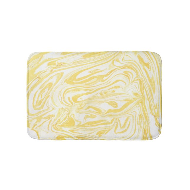 Elegant Yellow Marble: Hand-Drawn Texture Bath Mat (Front)