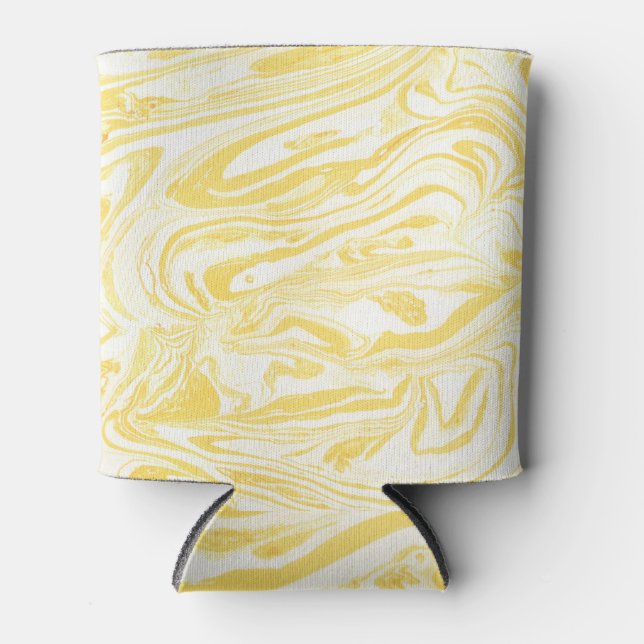 Elegant Yellow Marble: Hand-Drawn Texture Can Cooler (Front)