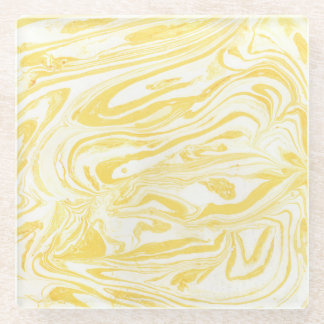 Elegant Yellow Marble: Hand-Drawn Texture Glass Coaster