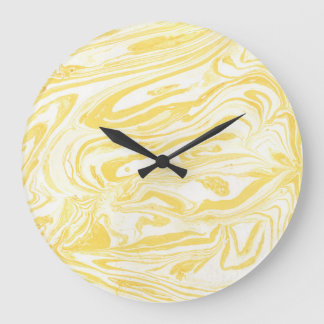 Elegant Yellow Marble: Hand-Drawn Texture Large Clock