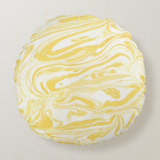 Elegant Yellow Marble: Hand-Drawn Texture Round Cushion