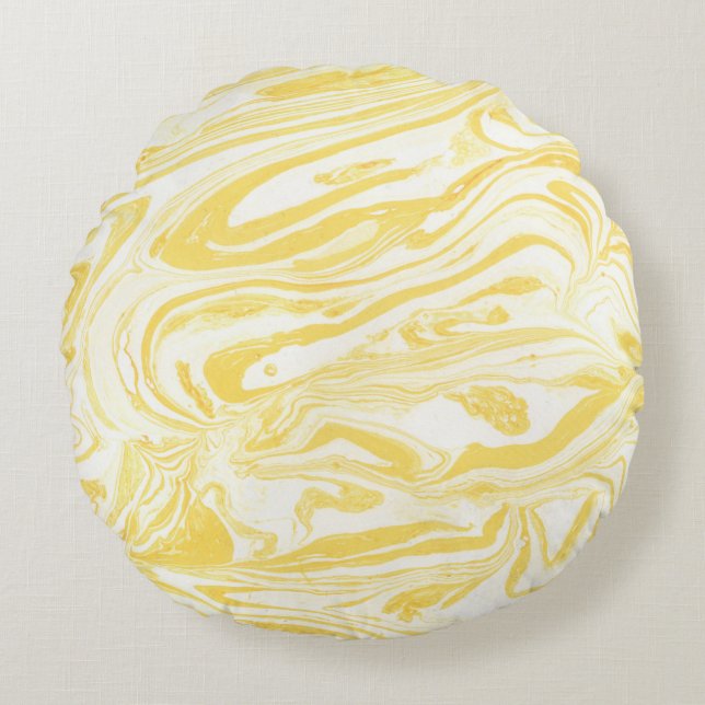 Elegant Yellow Marble: Hand-Drawn Texture Round Cushion (Front)