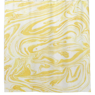 Elegant Yellow Marble: Hand-Drawn Texture Shower Curtain
