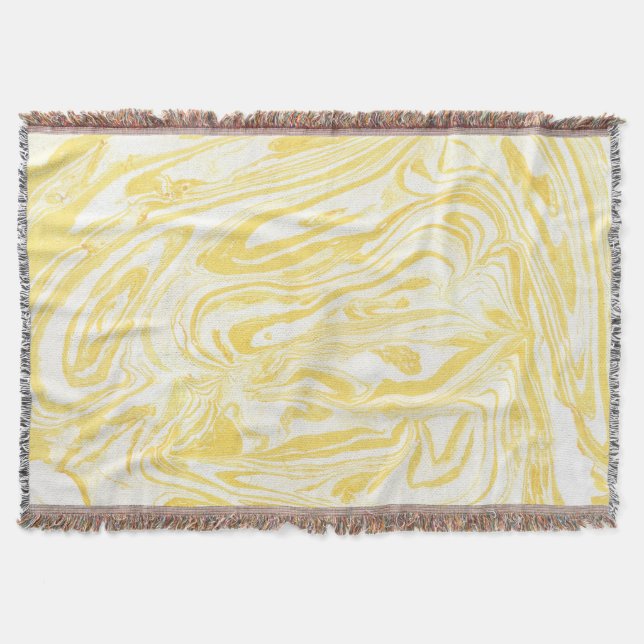 Elegant Yellow Marble: Hand-Drawn Texture Throw Blanket (Front)