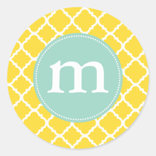 Elegant Yellow Moroccan Quatrefoil Personalised Classic Round Sticker
