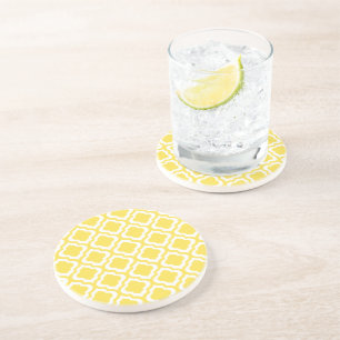 Elegant Yellow Moroccan Trellis Quatrefoil Clover Coaster