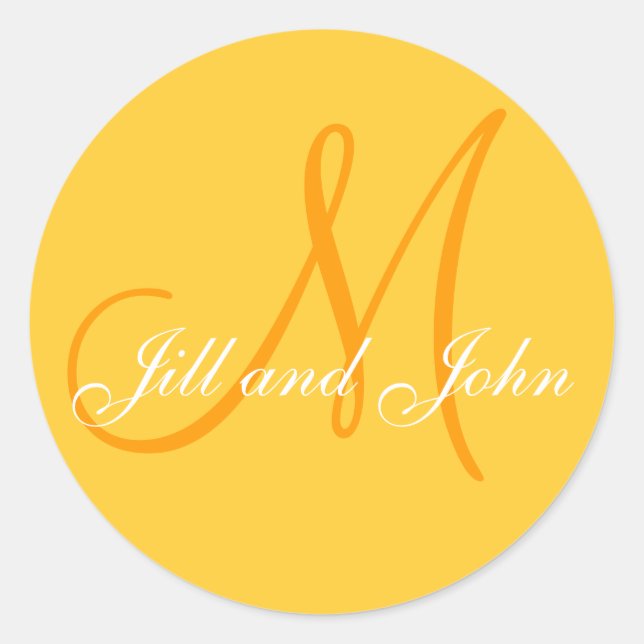 Elegant Yellow Names Monogram Wedding Favour Label (Front)