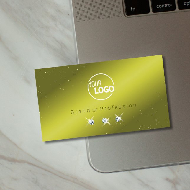 Elegant Yellow Olive Green Sparkle Jewels Add Logo Business Card (Creator Uploaded)