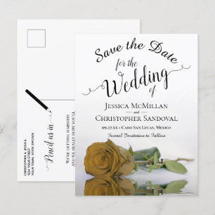 Elegant Yellow or Gold Rose Wedding Save the Date Announcement Postcard
