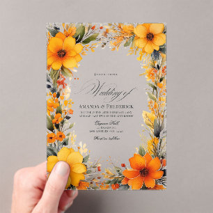 Elegant Yellow & Orange Floral Transparent Wedding Acrylic Invitations