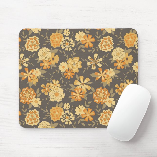 Elegant Yellow Orange Flowers Botanical  Mouse Mat (With Mouse)