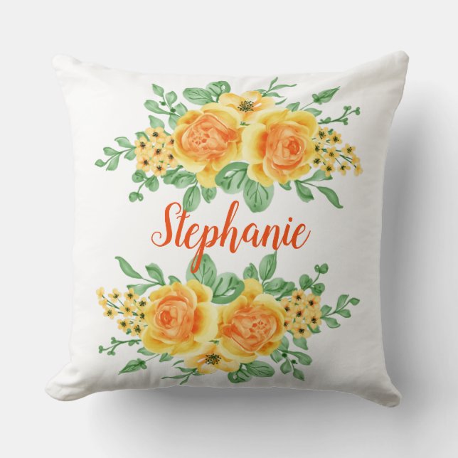 Elegant Yellow Orange Rose Floral Personalised  Cushion (Front)