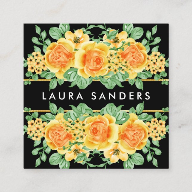Elegant Yellow Orange Rose Flower Event Planner Square Business Card (Front)
