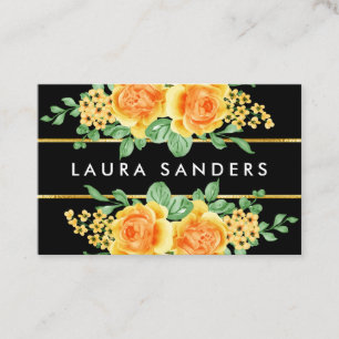 Elegant Yellow Orange Rose Flower Hair & Makeup Business Card