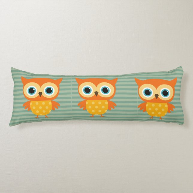 Elegant yellow owl green lines kids body cushion (Front)