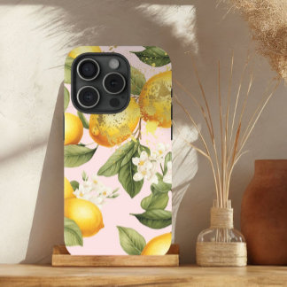 Elegant Yellow , Pastel Pink and Gold Lemon Fruit  iPhone 15 Case
