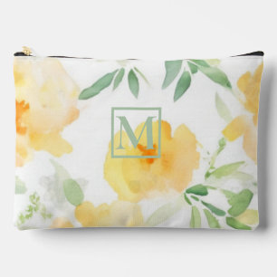 Elegant yellow peach orange watercolor floral accessory pouch