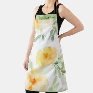 Elegant yellow peach orange watercolor floral  apron