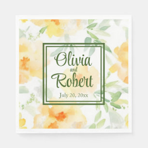 Elegant yellow peach orange watercolor floral  napkin