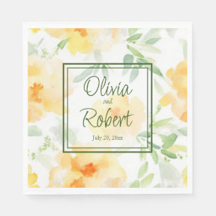 Elegant yellow peach orange watercolor floral  napkin