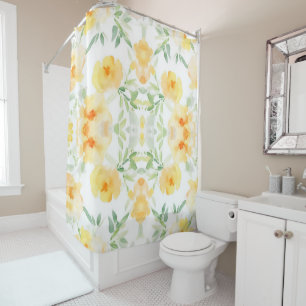 Elegant yellow peach orange watercolor floral shower curtain