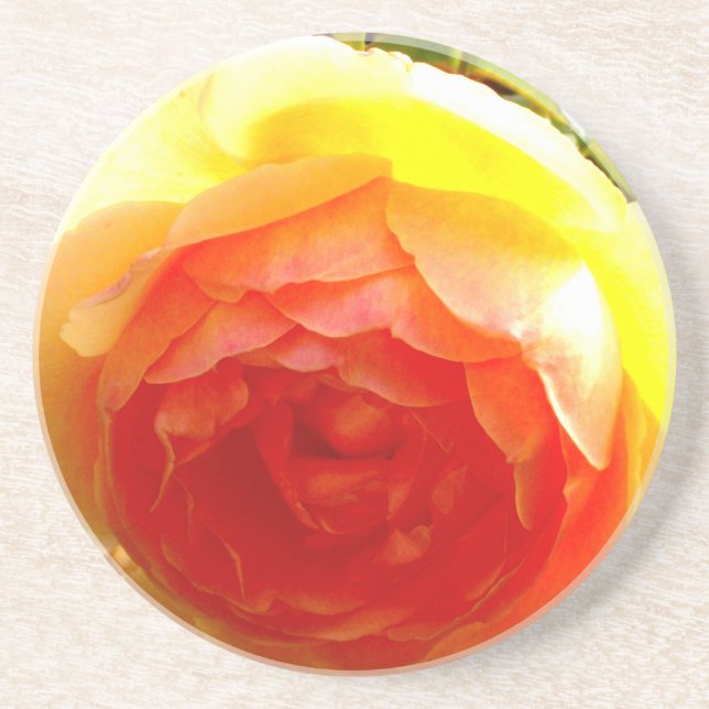 Elegant yellow peach red apricot floral rose coaster (Front)