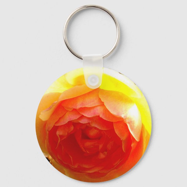 Elegant yellow peach red apricot floral rose key ring (Front)