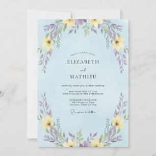 Elegant Yellow Periwinkle Wildflower Wedding Invitation
