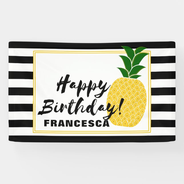 Elegant Yellow Pineapple Happy Birthday Banner (Horizontal)