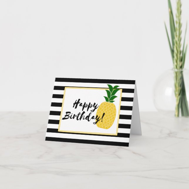 Elegant Yellow Pineapple Happy Birthday Card (Front)