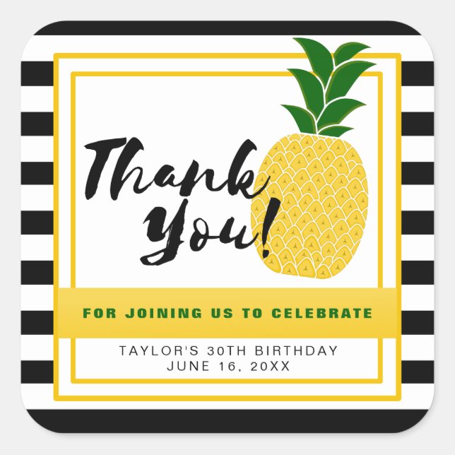 Elegant Yellow Pineapple Thank You Square Sticker (Front)