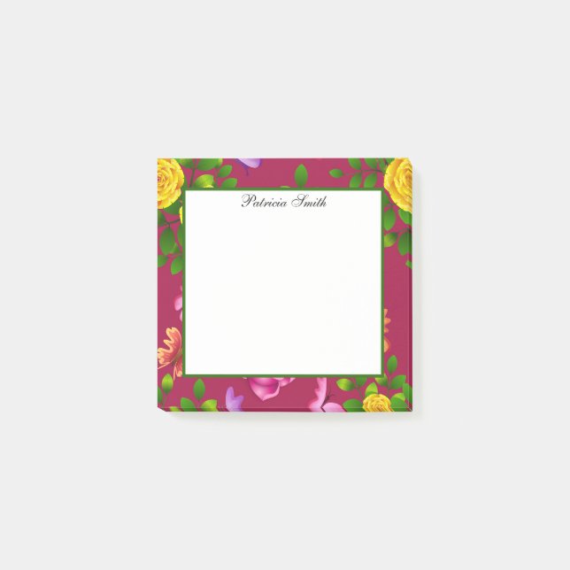 Elegant Yellow Pink And Purple Rose Flower Post-it Notes (Front)