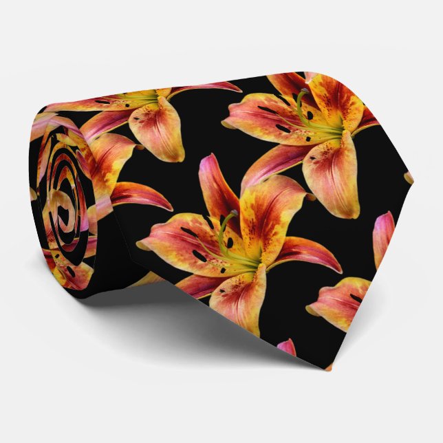 Elegant Yellow Pink Daylilies Tie (Rolled)