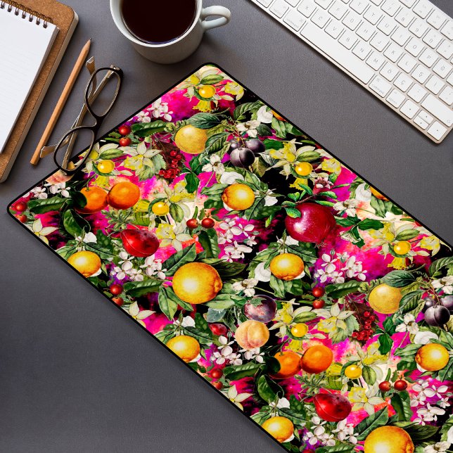 Elegant yellow pink oranges fruits pattern desk mat (Creator Uploaded)