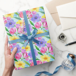 Elegant Yellow Pink Purple Floral Wrapping Paper