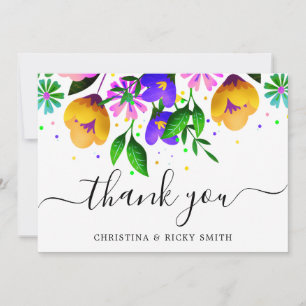 Elegant Yellow Pink & Purple Flowers Wedding Thank You Card