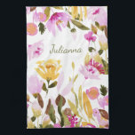Elegant Yellow Pink Watercolor Floral Personalised Tea Towel<br><div class="desc">Elegant Yellow Pink Watercolor Floral Personalised Kitchen Towel</div>