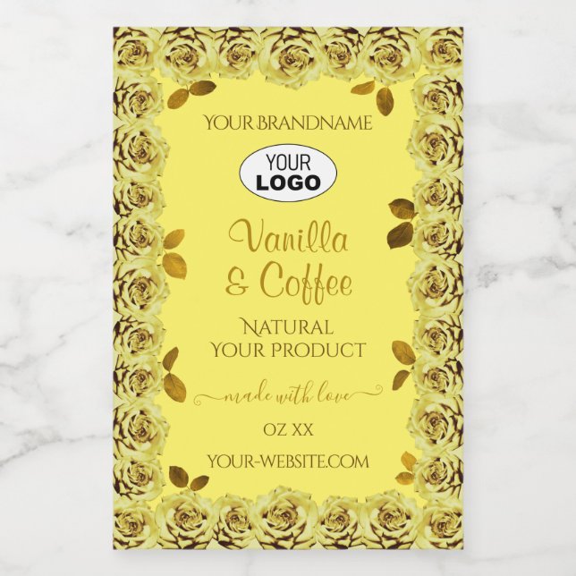 Elegant Yellow Product Labels Flowering Roses Logo (Single Label)