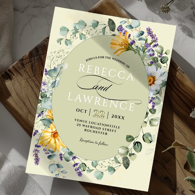 Elegant yellow purple florals wedding invitation (Creator Uploaded)