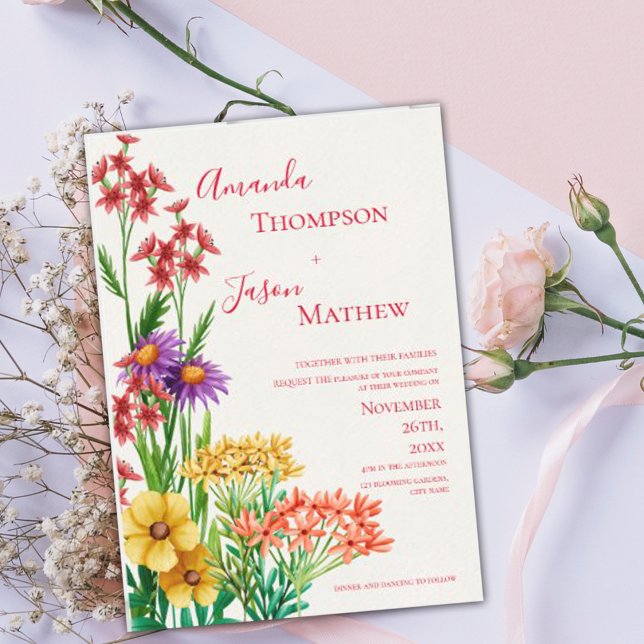 Elegant Yellow Purple Orange Wildflowers Wedding  Magnetic Invitation (Elegant Yellow Purple Orange Wildflowers Wedding Magnetic Invitation)